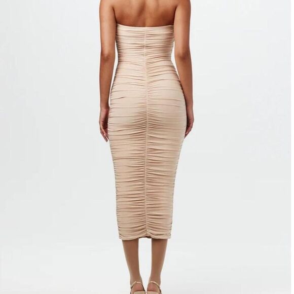 Naked Wardrobe Gold Maxi Pencil Skirt Ruched Cocktail Sz S - Picture 5 of 9